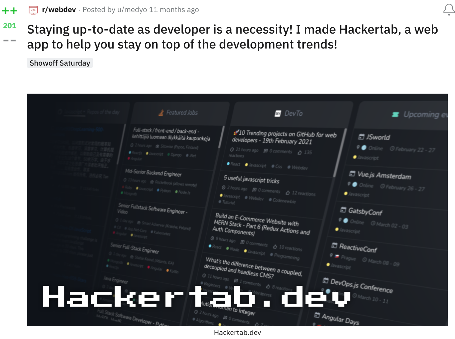 Hackertab Thread on Reddit